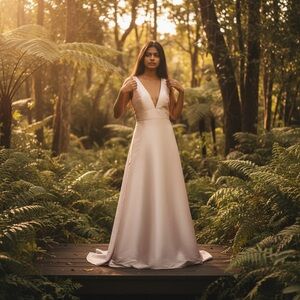 Sachin & Babi Elegant Satin V-Neck Gown